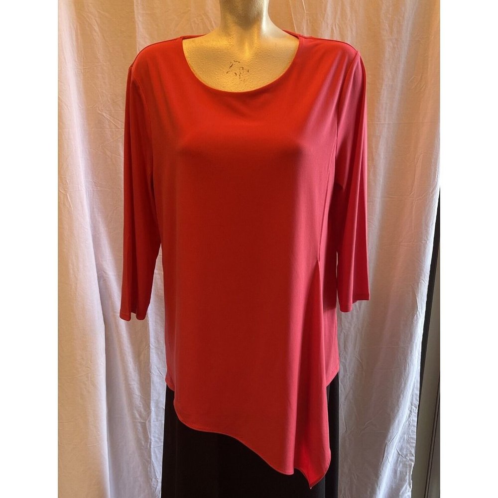Womens Chico’s Size‎ 2 The Ultimate Tee Pink 3/4 Sleeve Asymmetrical